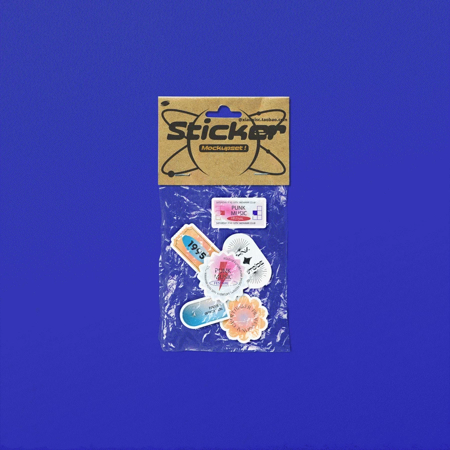 透明褶皱塑料袋文具异形自定义贴纸图案包装设计文创样机PSD素材【009】